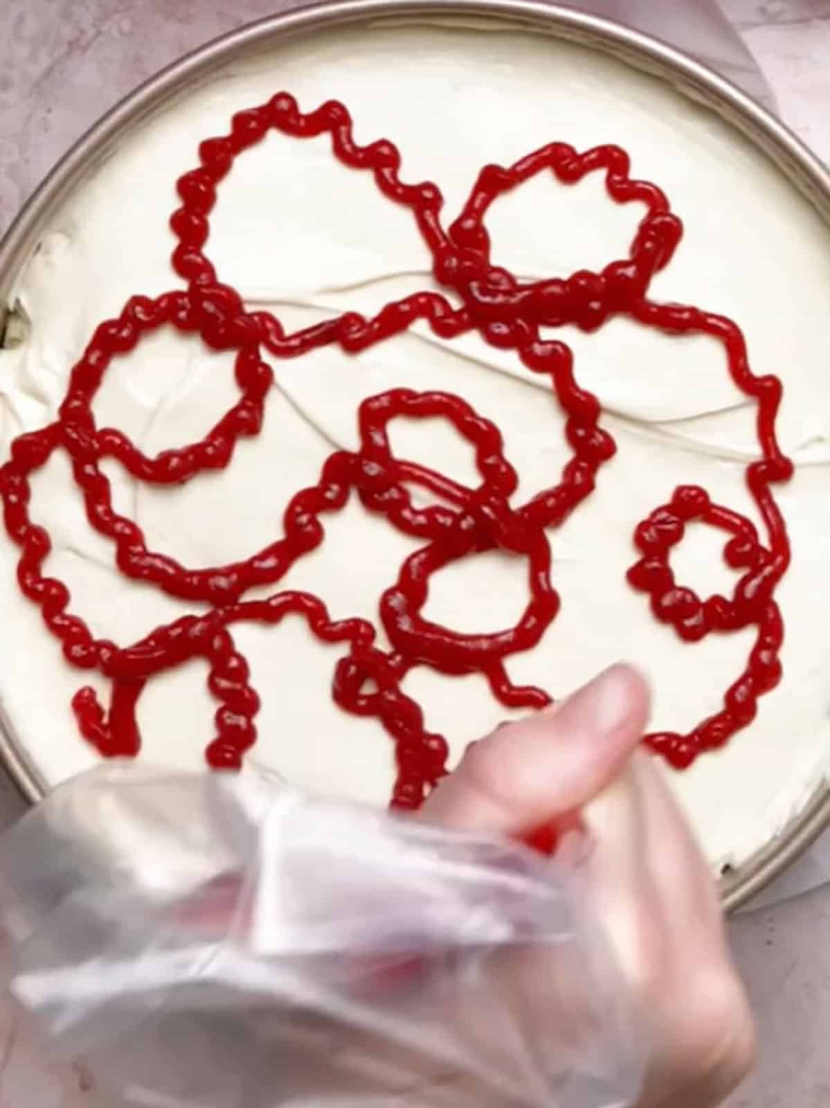 cranberry raspberry swirl in cheesecake