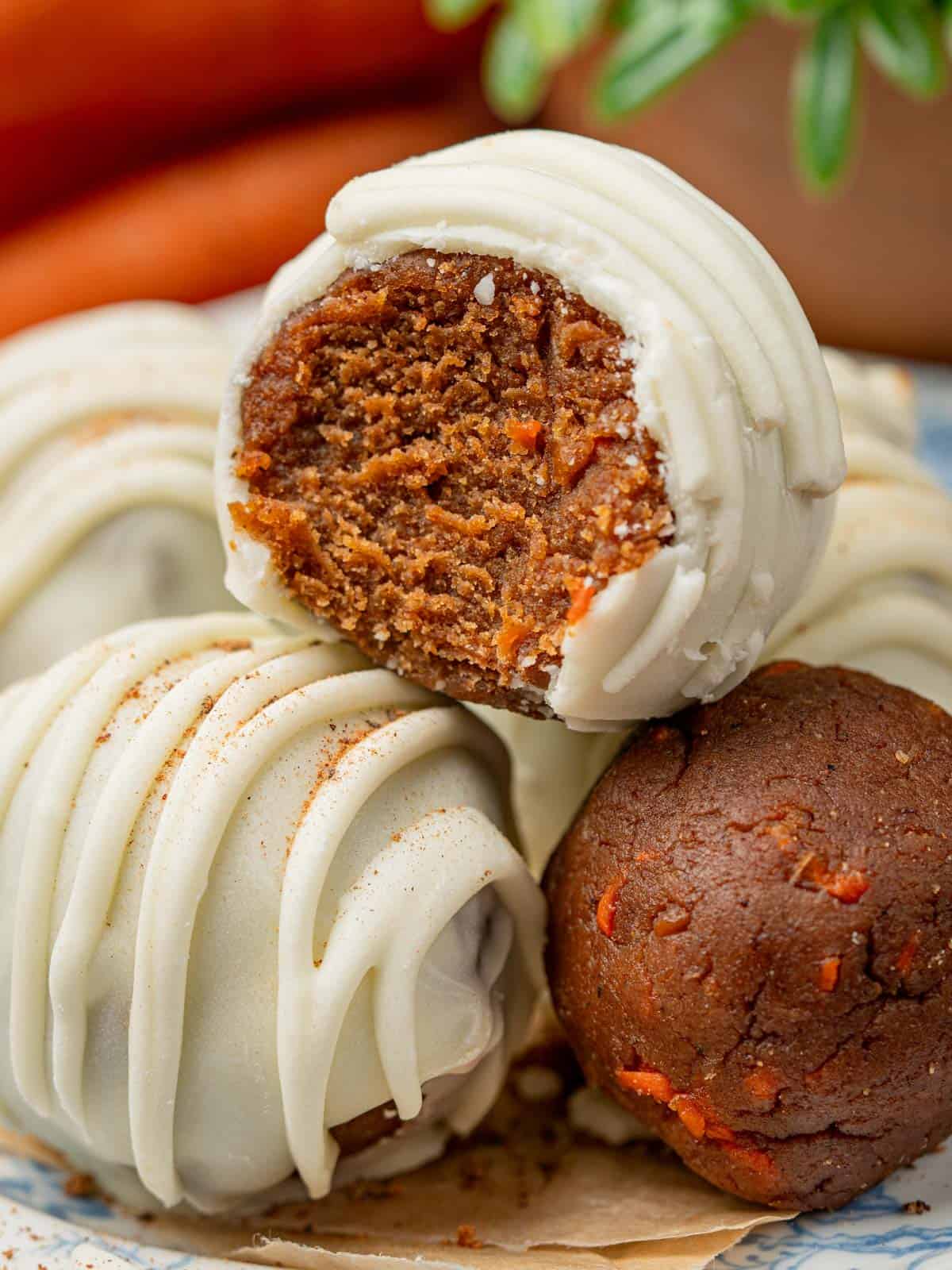 Closeup of a bite shot showing the cake pop texture.