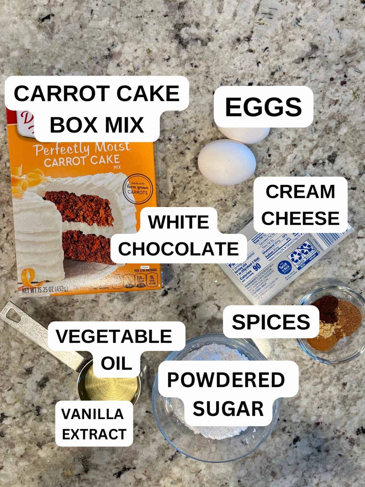 Ingredients for the truffles including cake mix on the counter ready to be used.