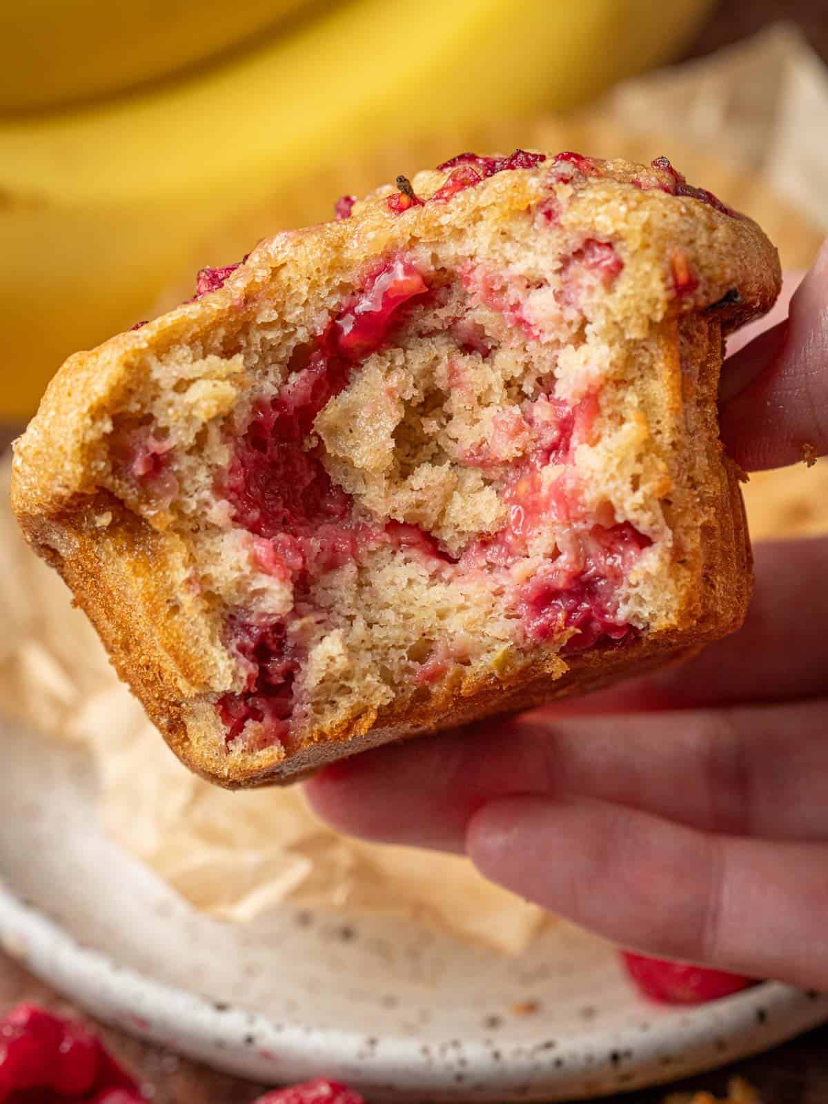 A closeup of the banana muffin showing the texture.