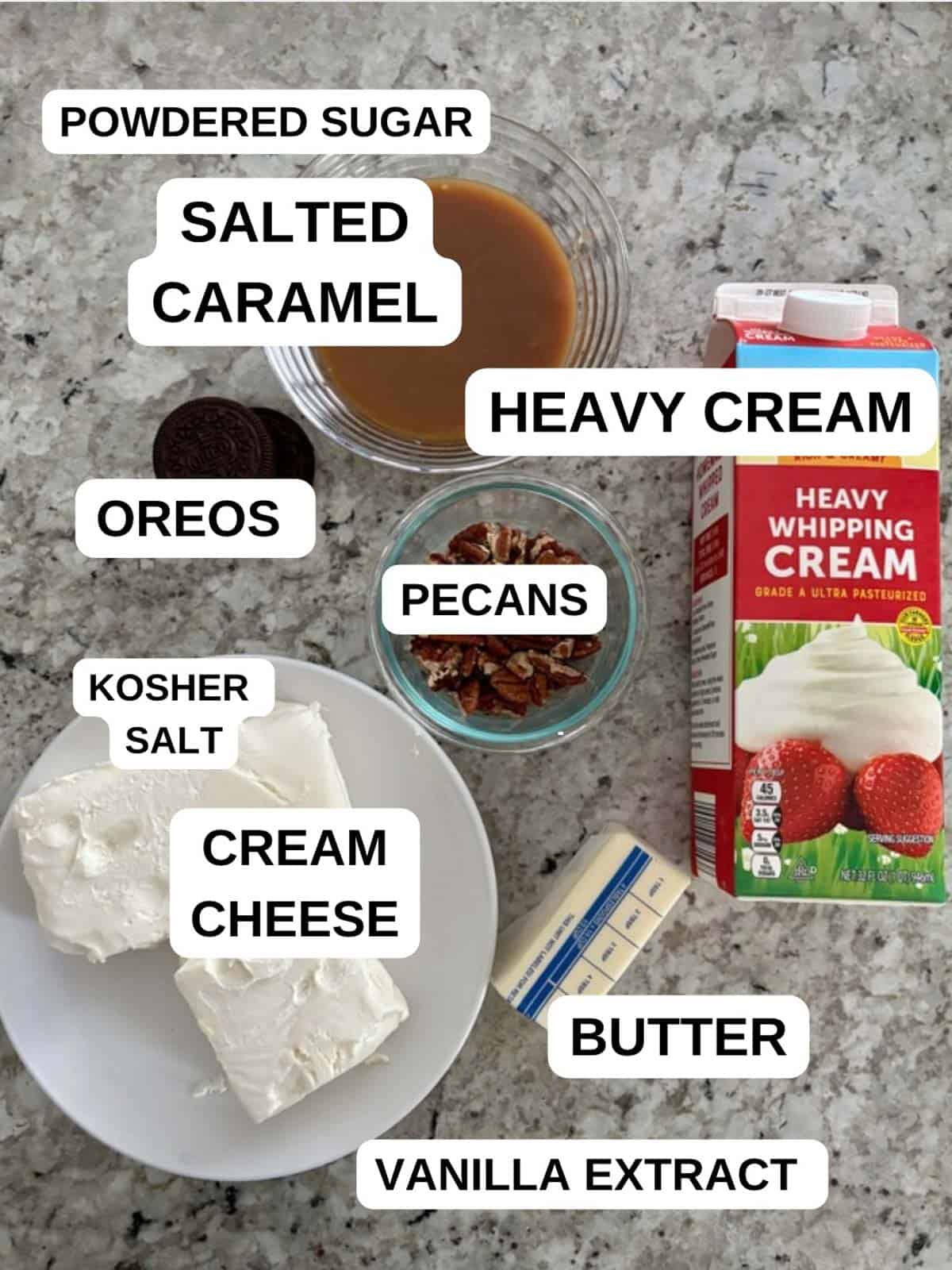 Ingredients for the turtle pie on the counter ready to be used.