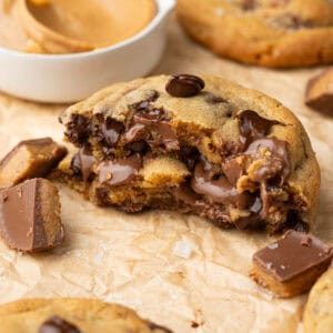 Cookies filled with chocolate chips and peanut butter cups.