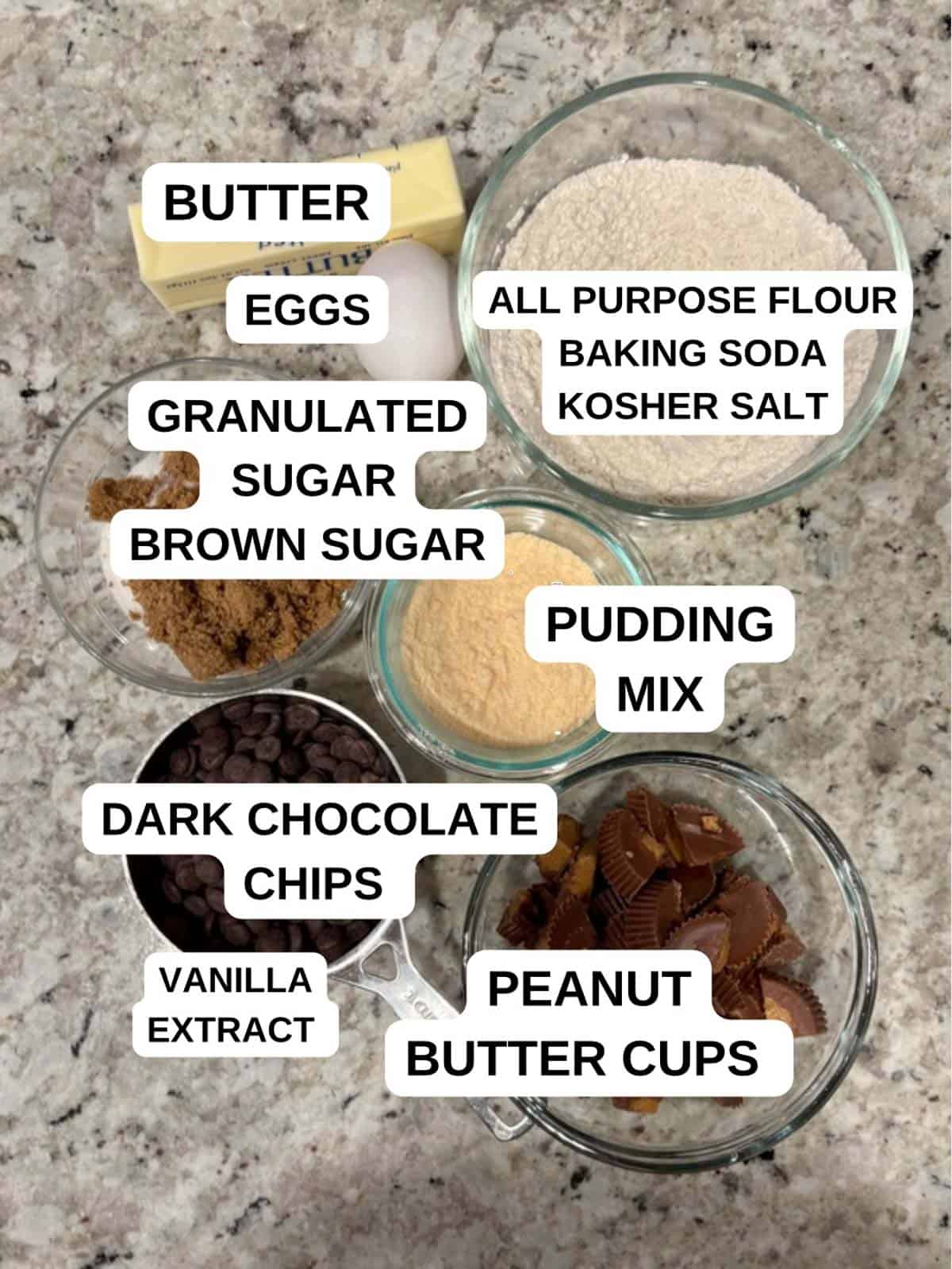Ingredients for the cookie recipe on the counter.