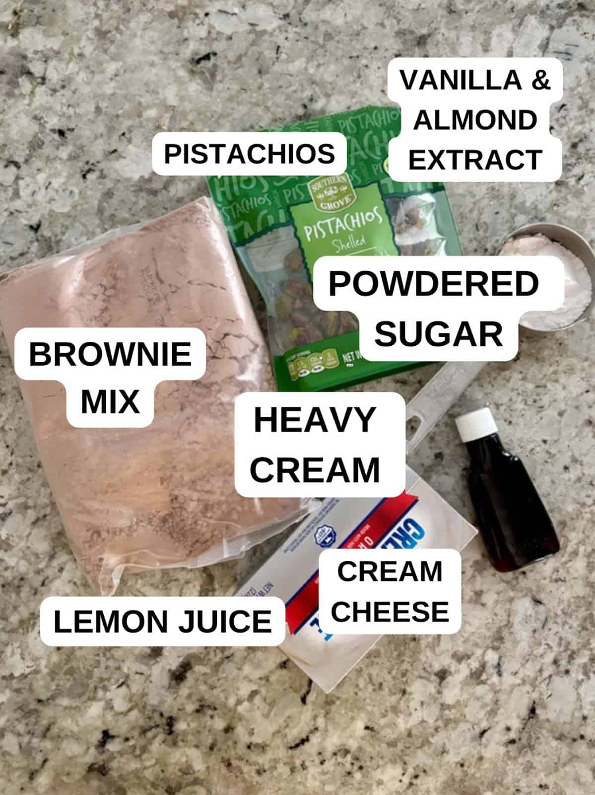 Ingredients for the brownie recipe out on the counter ready to be used.