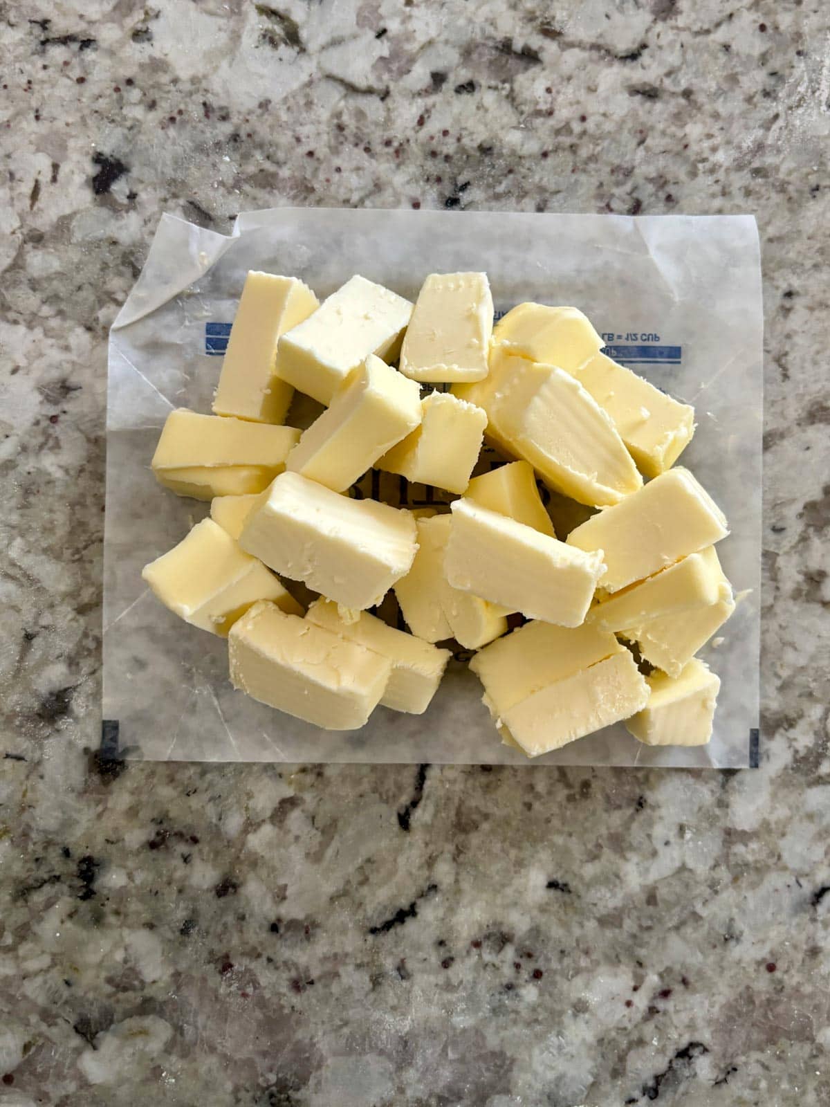Cut up cold butter into cubes before being added to the sugars.