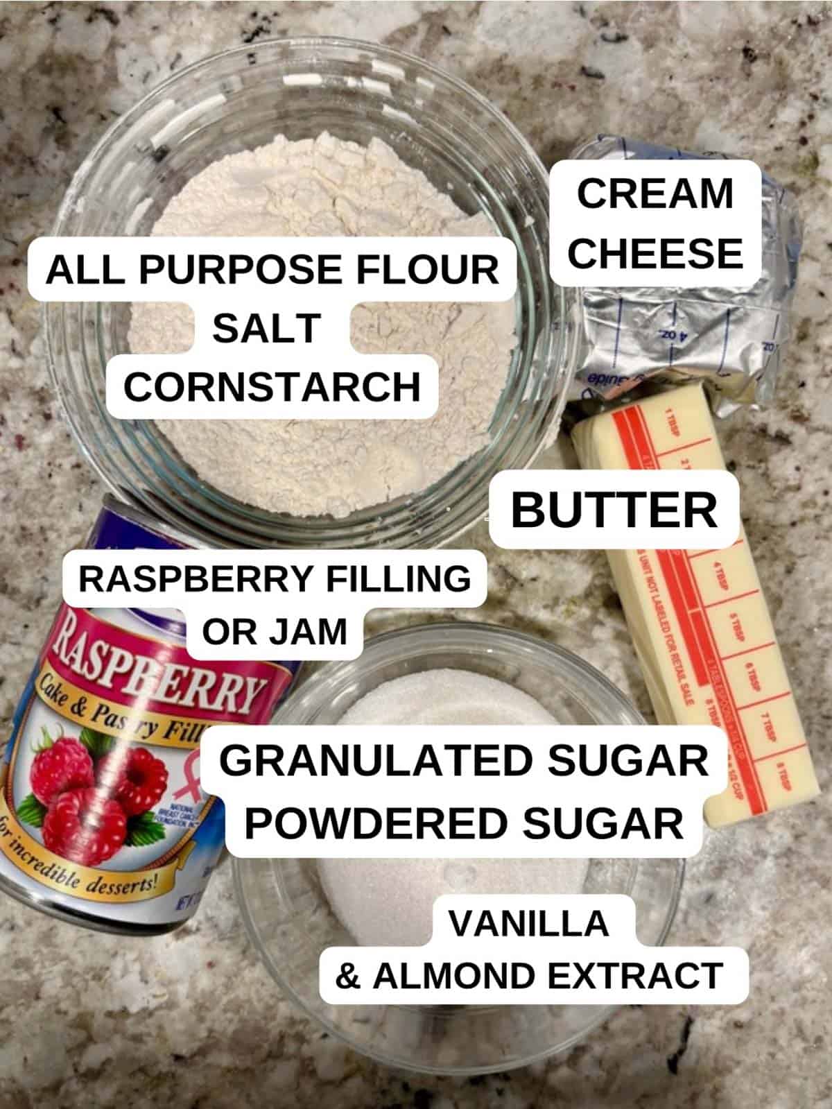 Ingredients on the counter for the thumbprint recipe.