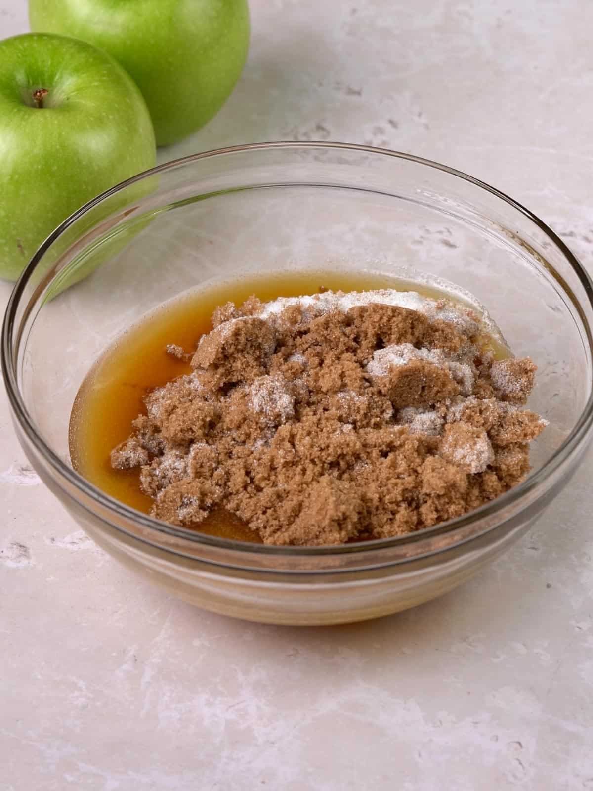 Brown sugar and granulated sugar added to the brown butter.