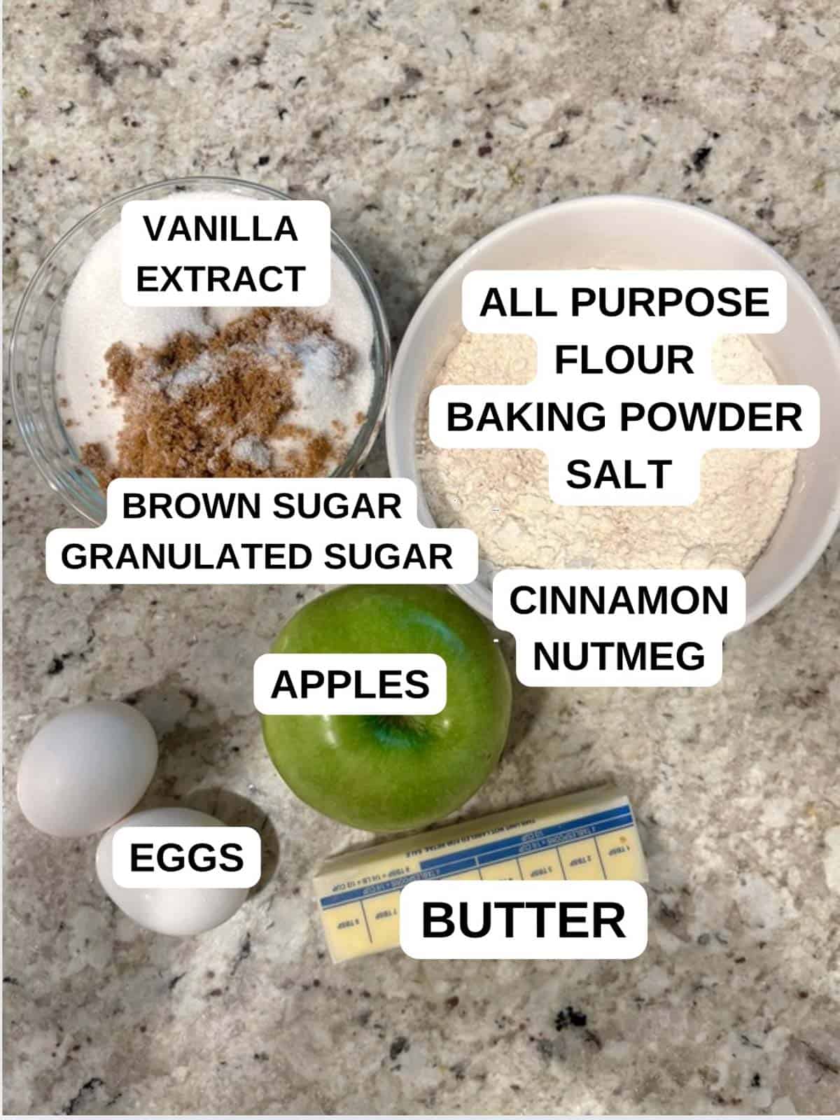 Ingredients for the blondie recipe on the counter.