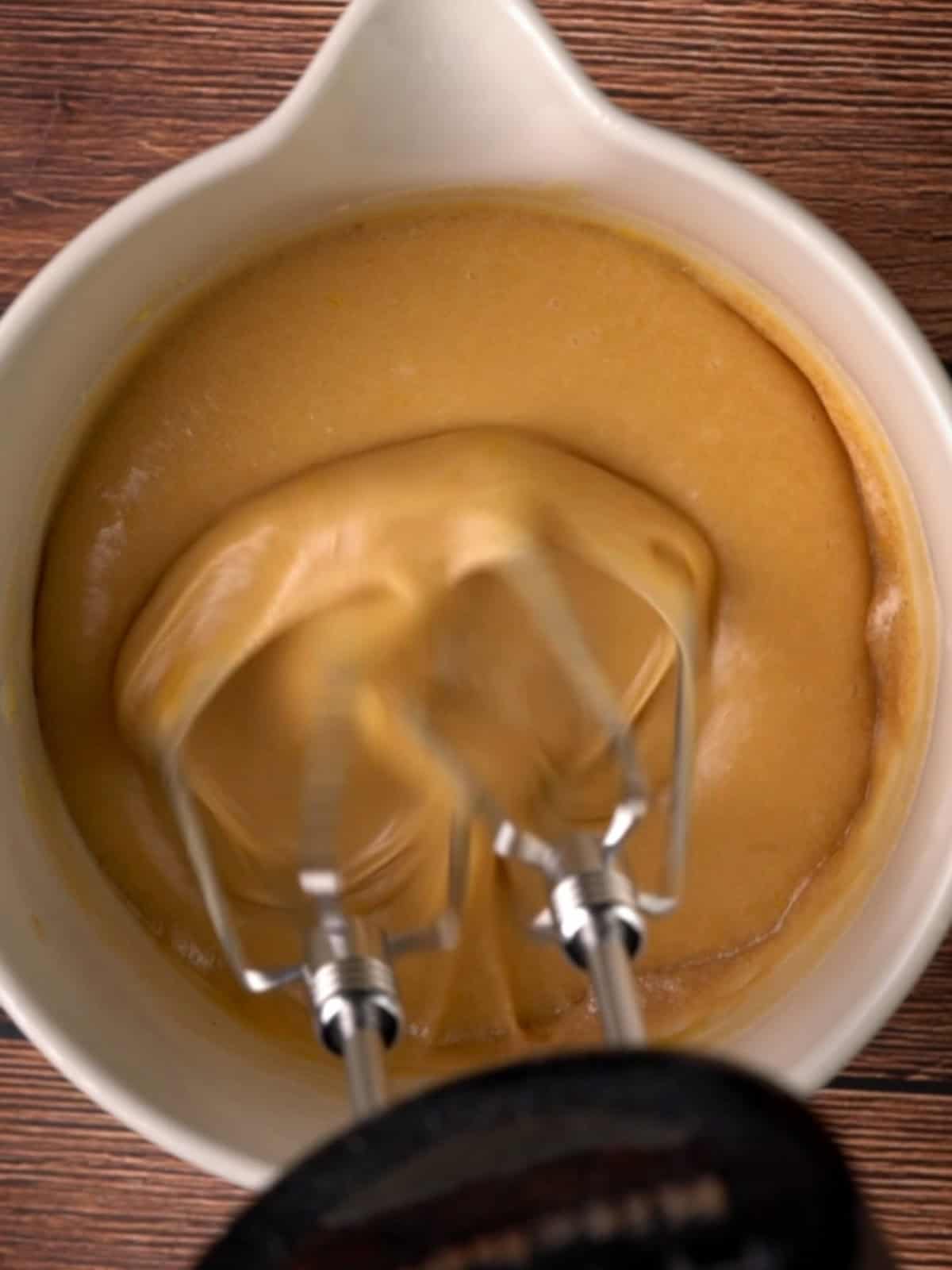 The wet ingredients being mixed together in a bowl for the filling.