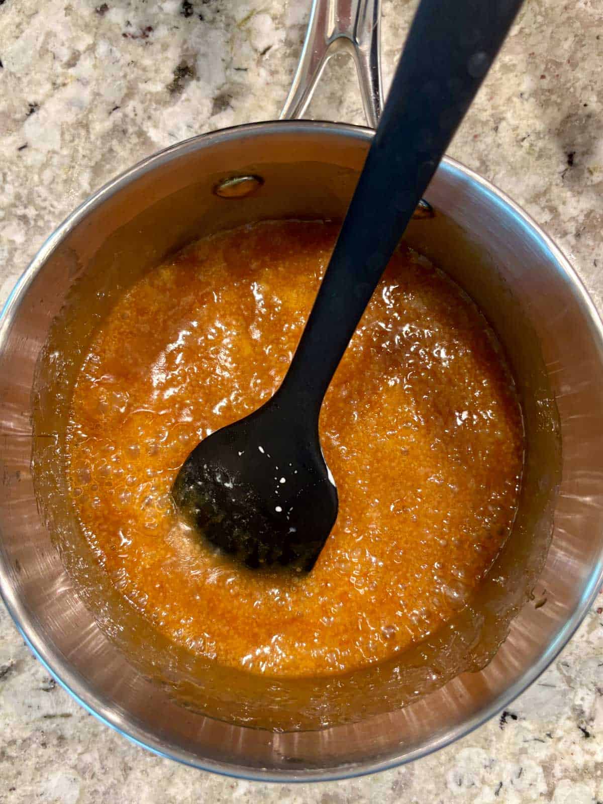 The caramelized sugar after adding heavy cream and butter.