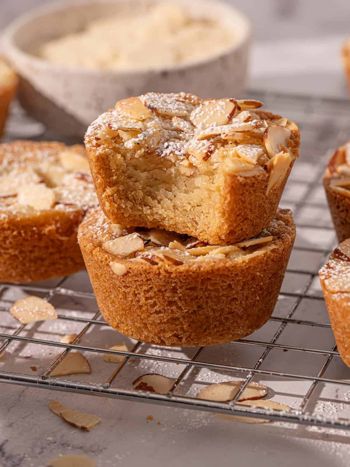 Showing the texture of the almond frangipane filling in the center of the cookie cup.